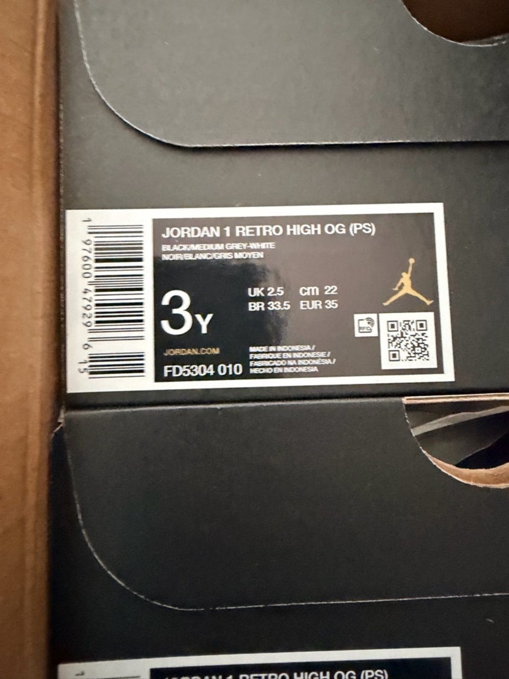Air Jordan 1 Size 3Y Retro High OG PS Satin Shadow Black Grey FD5304-010 New - Picture 5 of 5